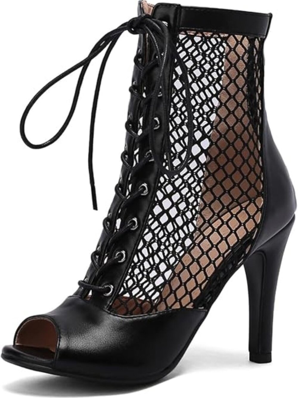 Latin Dance Peep Toe Mesh Boots Women Sexy High Heel Dance Shoes Leather Boots